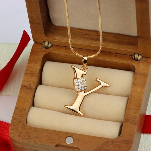 "Rose Gold Y Initial Pendant with CZ Stones Elegant Jewelry,XPPT1436 - Picture 7 of 11